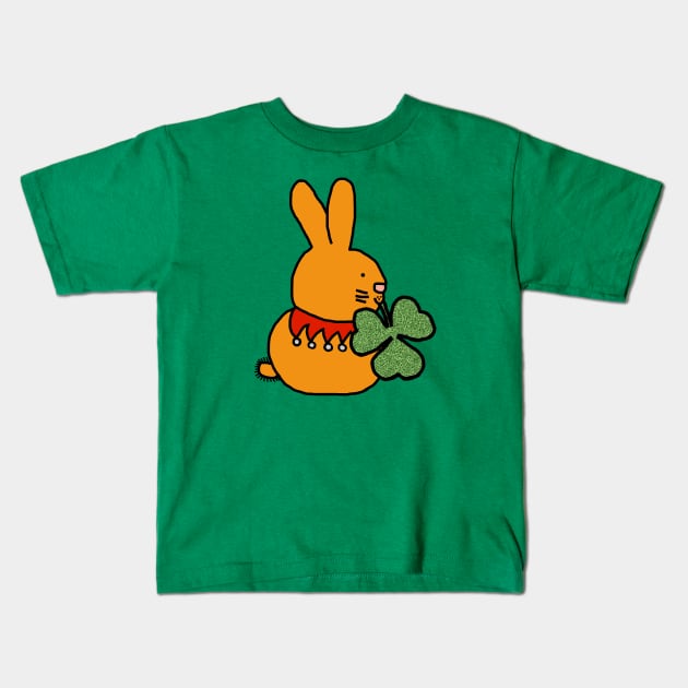 Cute Bunny Rabbit with Shamrock for St Patricks Day Kids T-Shirt by ellenhenryart